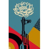 Fleurs-et-fusils-LaviolenceestfaibPaix-Fleur-fusils-La violencefaible-lithograph-shepard-fairey-obey