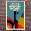 Fleurs-et-fusils-LaviolenceestfaibPaix-Fleur-fusils-La violencefaible-lithograph-shepard-fairey-obey